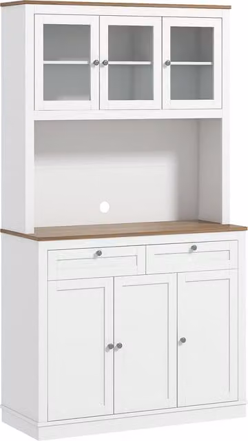 HOMCOM Credenza Cucina Alta Bianca con 4 Armadietti, 2 Cassetti e Ante in Vetro, L/P/H: 100 x 40 x 180 cm