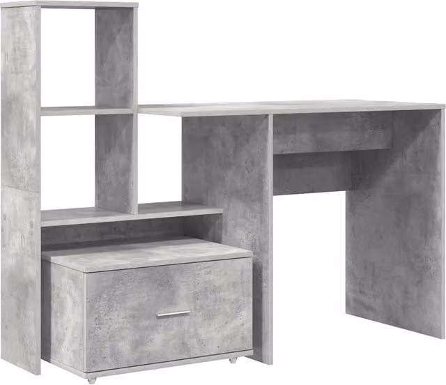 Scrivania da ufficio minimalista con cassetto in MDF laminato opaco, colore grigio, L: 131,5 cm, P: 50 cm, H: 106,5 cm