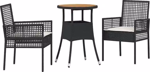 Set da pranzo da giardino moderno in polyrattan nero opaco composto da 3 pezzi – 1