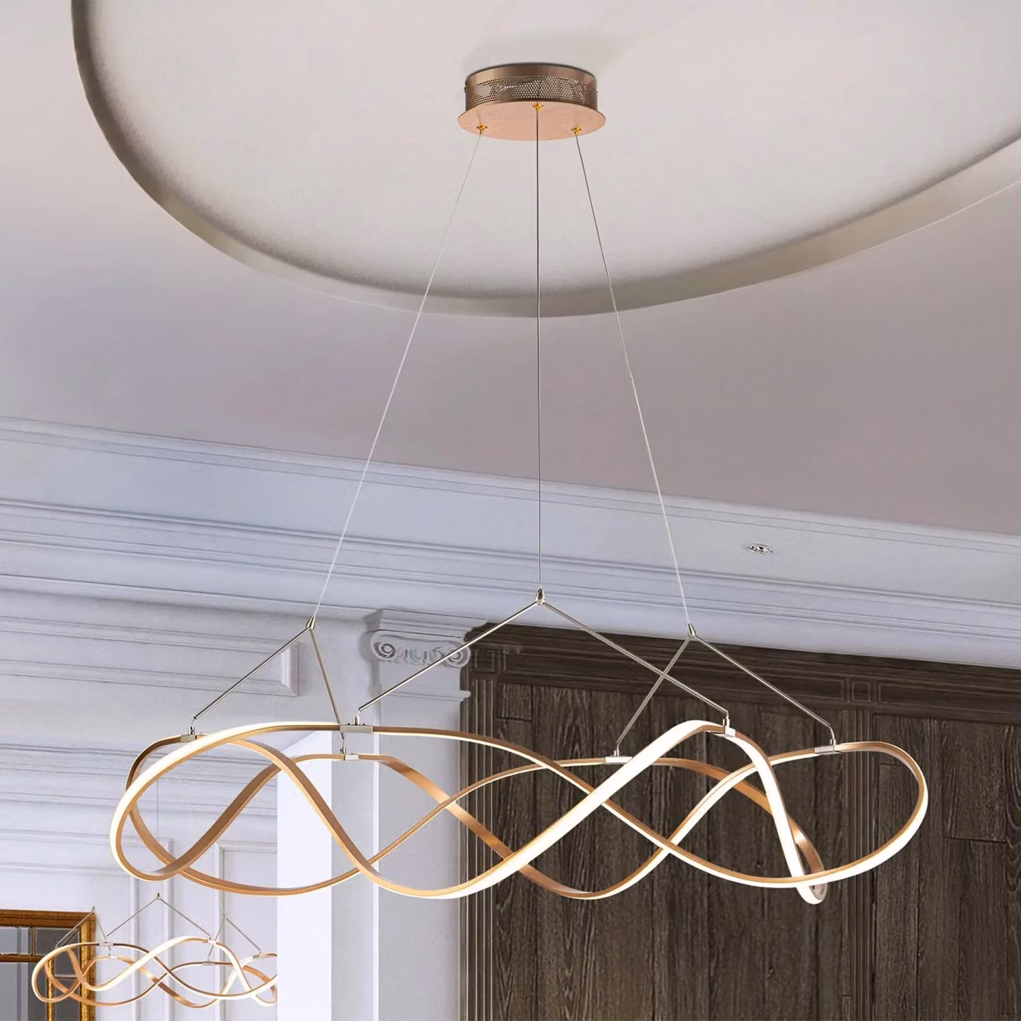 Schuller Valencia Lampada LED a sospensione Molly, oro rosa, Ø 110 cm, dimmerabile, Ottone / Oro, Soggiorno / Sala da pranzo, Metallo, Moderno