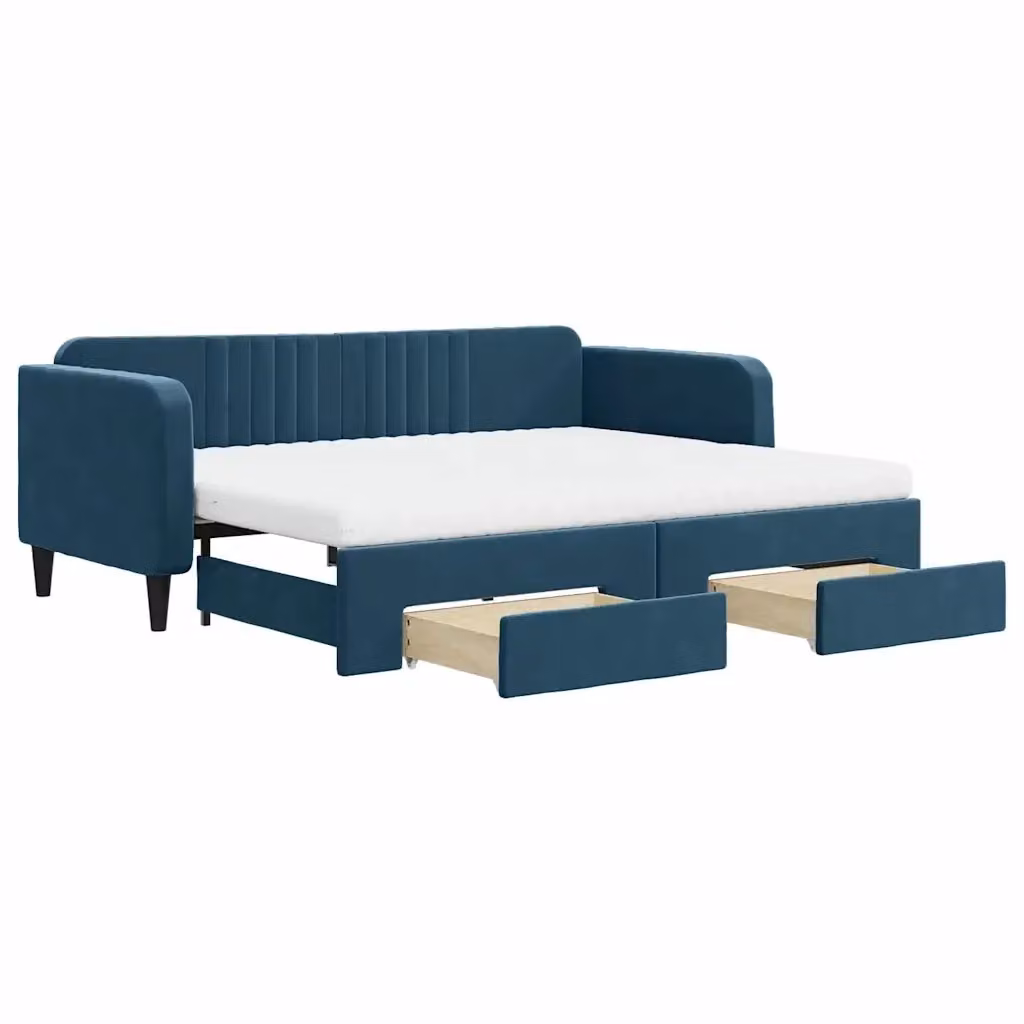 Divano Letto Estraibile con Cassetti vidaXL in Velluto Blu per Soggiorno e Camera da Letto 90 x 200 cm – 2
