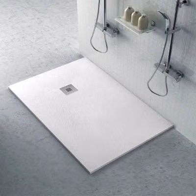 Piatto doccia rettangolare Karen filo pavimento in resina minerale bianco pietra L: 120 cm, P: 100 cm, H: 2,5 cm