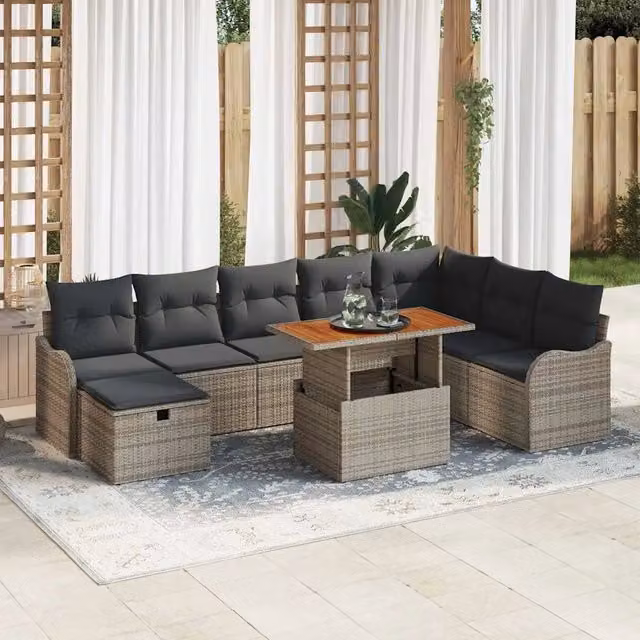 Set Divano da Giardino 9 pz Grigio polyrattan 3361286