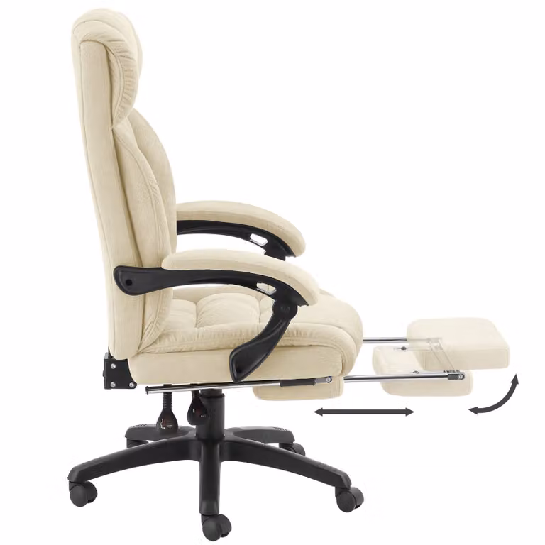 Sedia da ufficio ergonomica Tectake Jillien con poggiatesta e poggiapiedi in velluto beige