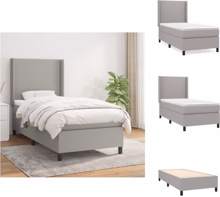 vidaXL Letto a molle con materasso grigio chiaro 100x200 cm in tessuto - Letti & strutture letto
