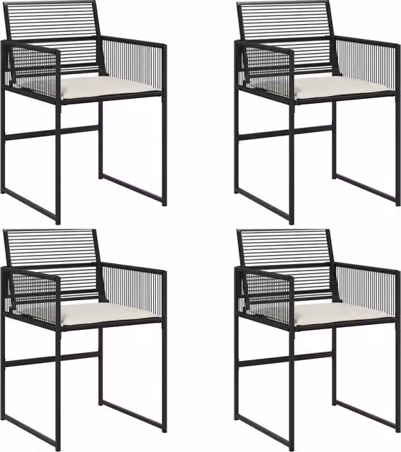 Sedie da Giardino con Cuscini 4 pz | Sedie da Esterno Nere in Polyrattan