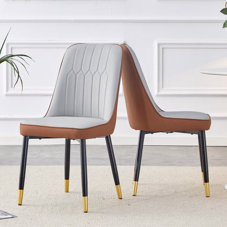 Set di 2 sedie da pranzo, in ecopelle (PU), design bicolore, gambe in metallo, adatte per sala da pranzo/cucina (nero e marrone, grigio chiaro)