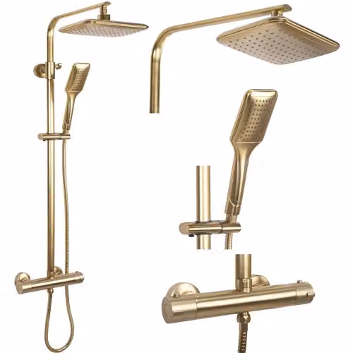 Rea - Colonna Doccia Da Incasso Tom Brush Gold Sistema Doccia In Ottone Per Bagno (Oro Spazzolato)