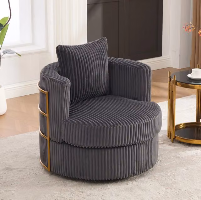 Poltrona relax 76x79x78 cm grigio – girevole 360°, contenitore, tessuto cord,