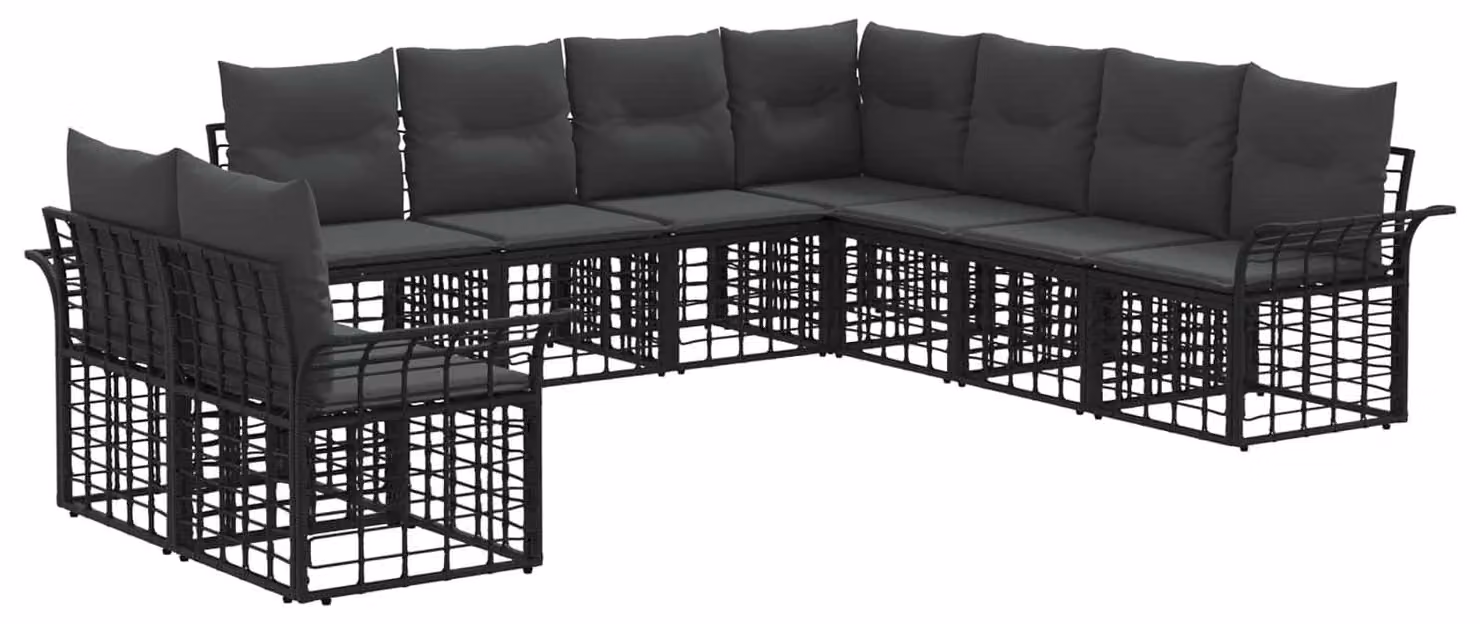 Set di divani da esterno 9 pcs Nero e Grigio scuro Poliestere
