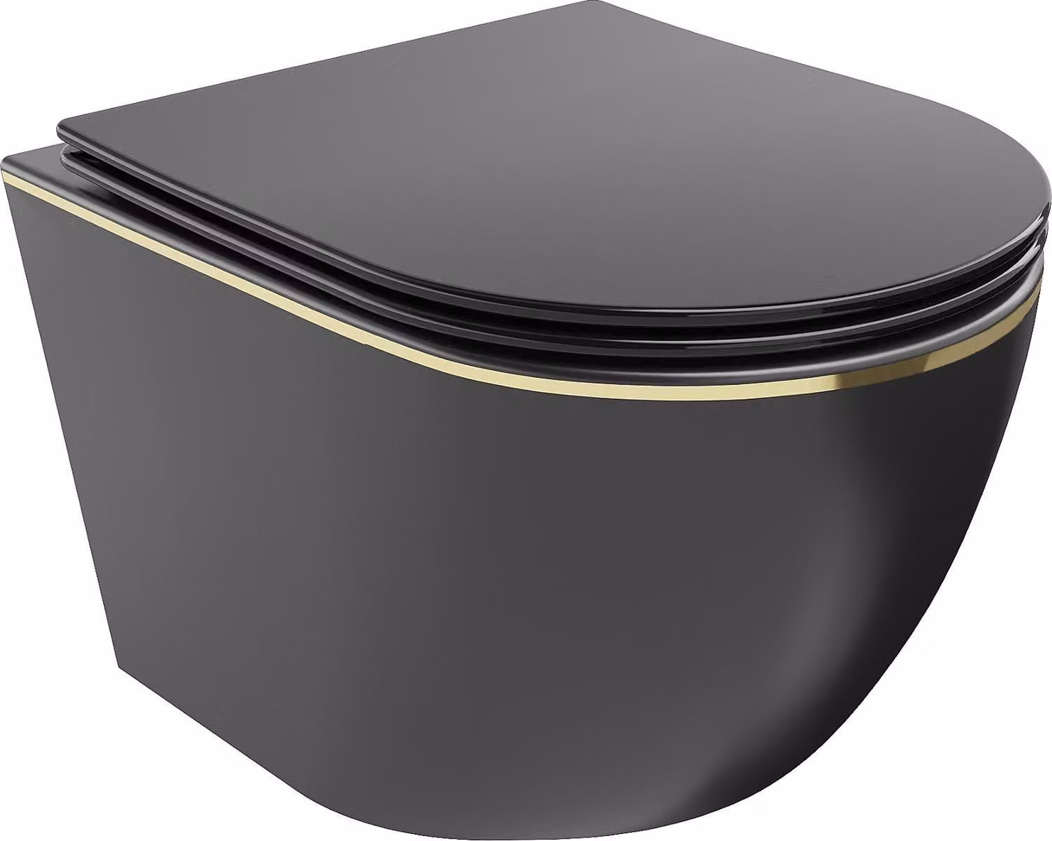 Mexen Lena vaso WC senza bordo con sedile a chiusura rallentata slim, duroplast, nero opaco / linea dorata - 30224075