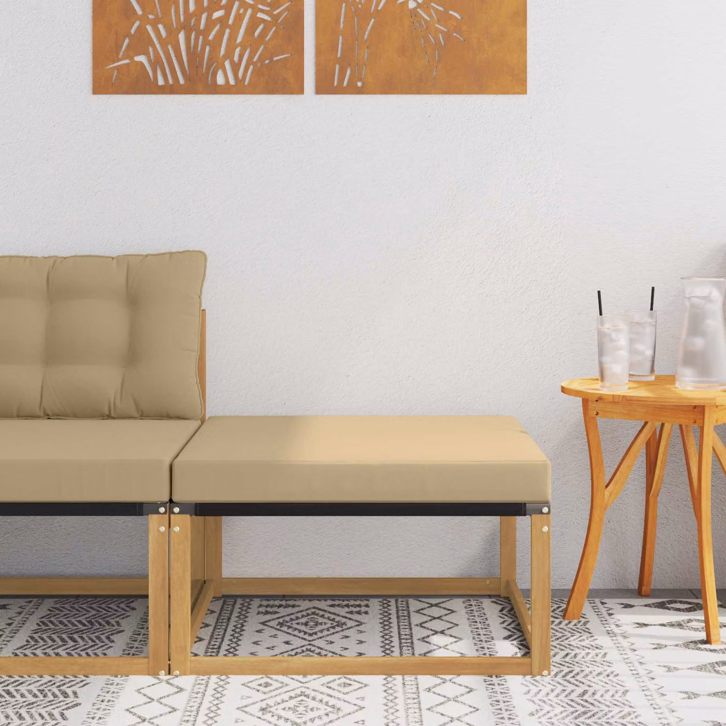 vidaXL Poggiapiedi da Esterno Moderno in Legno di Acacia con Tessuto Bianco, Beige o Marrone