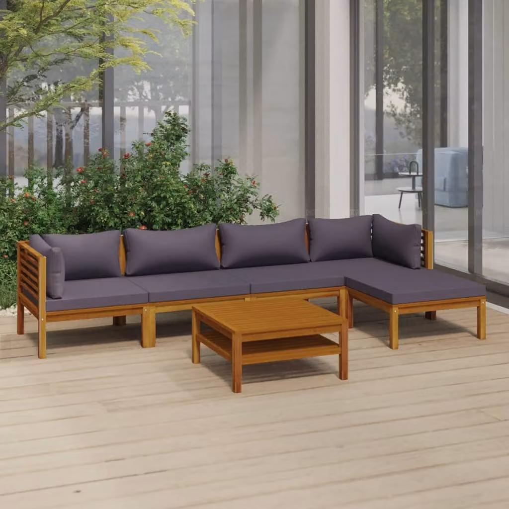 The Living Store Set da giardino da 6 pezzi con cuscino in legno massiccio di acacia