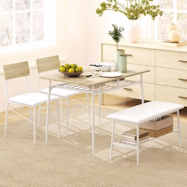 Set da pranzo con tavolo 110x70 cm; 2 sedie e panca salvaspazio in acciaio rovere