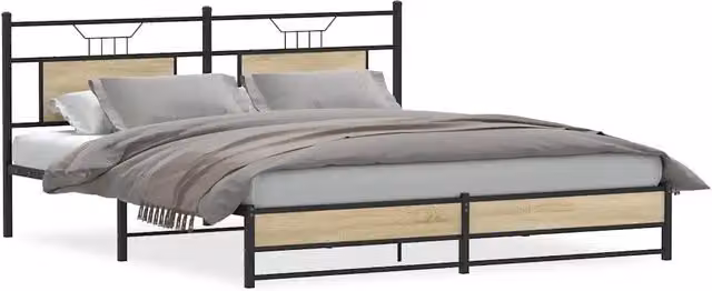 Letto matrimoniale | Letto per adulti | Giroletto senza Materaso in Metallo Rovere Sonoma 183x213 cm