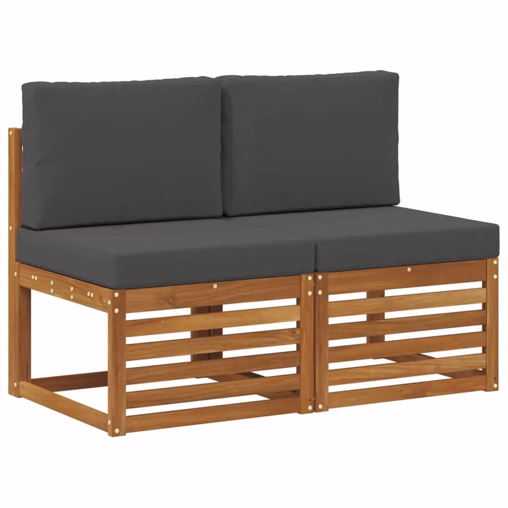 Set di 2 Divani Modulari Centrali per Esterno in Legno di Acacia Massello e Tessuto Grigio Antracite – 2