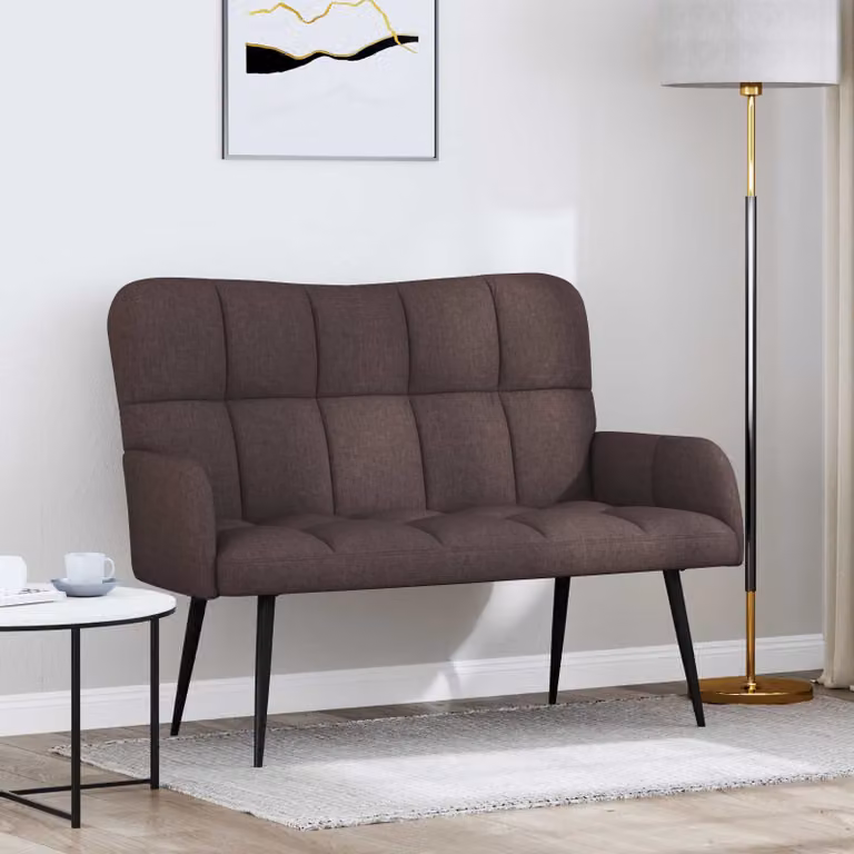 vidaXL Divano a 2 Posti Moderno in Tessuto Marrone con Struttura in Legno e Metallo L: 115 cm, P: 61 cm, H: 87 cm