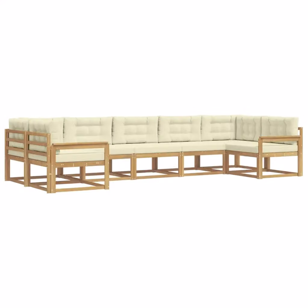 Set di divani da esterno a L vidaXL in legno di acacia con cuscini, Bianco e Beige – 2