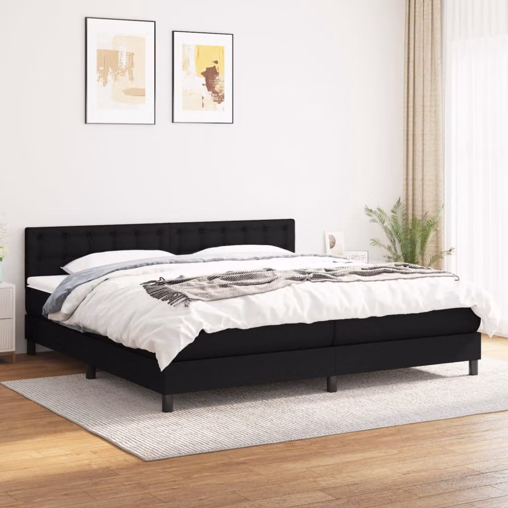 vidaXL Giroletto a Molle Ibrido con Materasso in Tessuto Nero L/P: 200 x 200 cm – 1