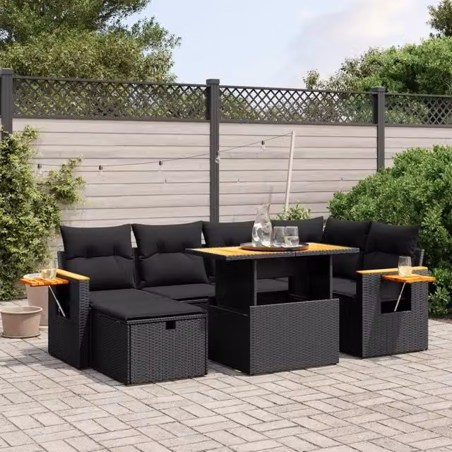 Set Divani da Giardino con Cuscini 7pz Nero Polyrattan 3276142