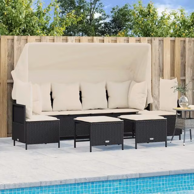 Set Divani da Giardino 5 pz con Cuscini in Polyrattan Nero 3261551