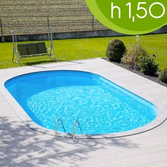 Piscina interrata ovale BSVILLAGE OLIVIA 1100 nei colori blu o sabbia, L: 11,00 m, P: 5,00 m, H: 1,50 m – 1
