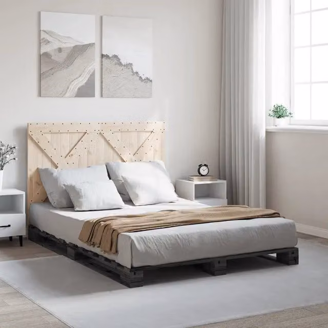 vidaXL Giroletto con Testiera in Tessuto Grigio e Struttura in Legno Massello di Pino L/P: 140 x 200 cm