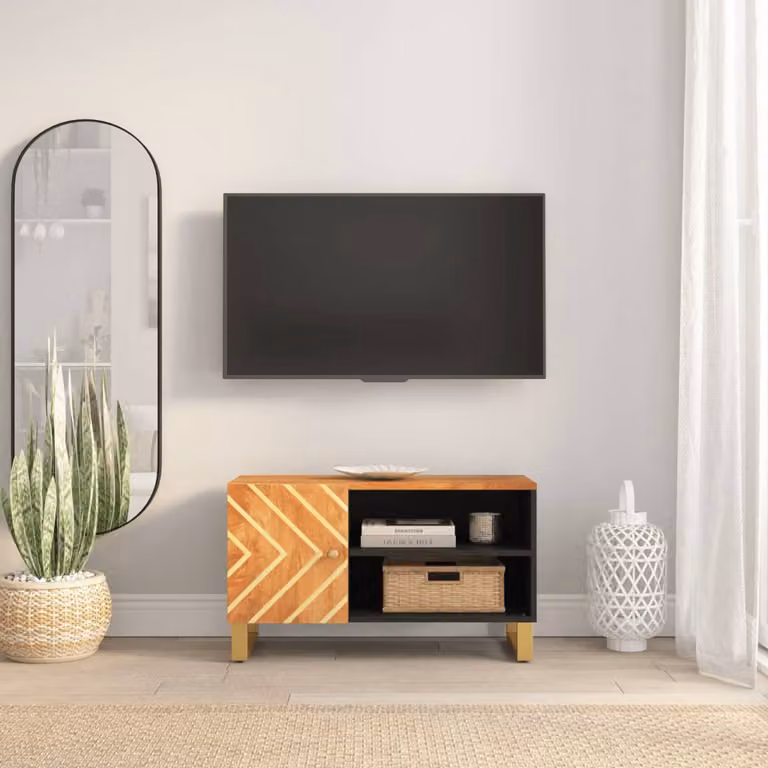 vidaXL Mobile Porta TV Moderno in Legno di Mango e Metallo, Marrone e Nero, L 80 cm x P 31,5 cm x H 46 cm