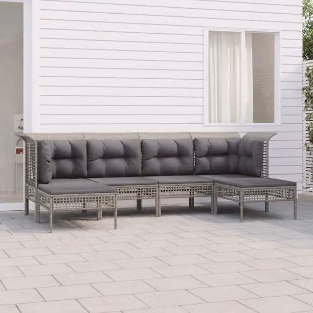 Set Divani da Giardino 6 pz con Cuscini in Polyrattan Grigio 3187552