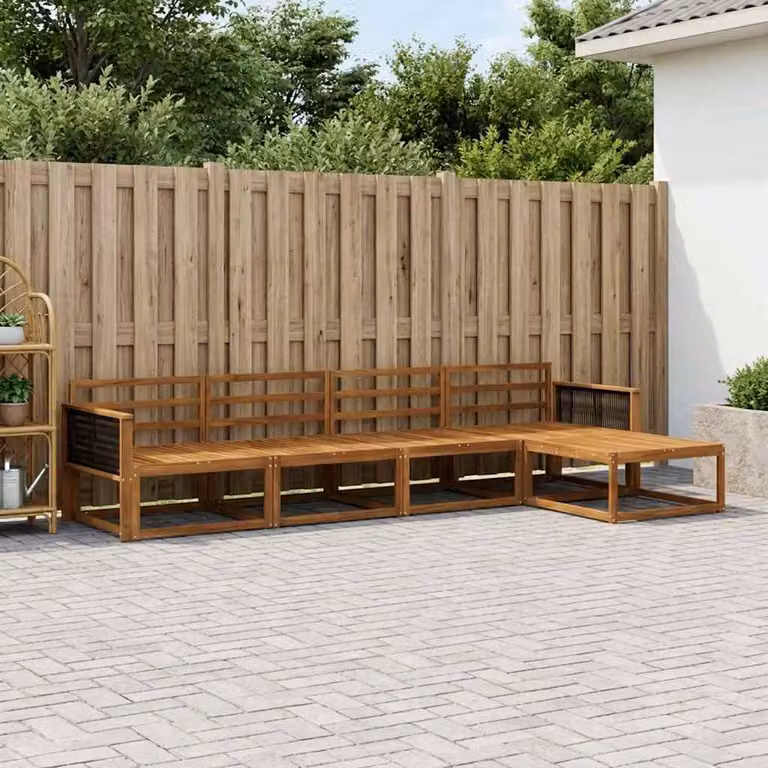 vidaXL Set di divani da esterno 5 pz in legno di acacia massello marrone con cuscini inclusi