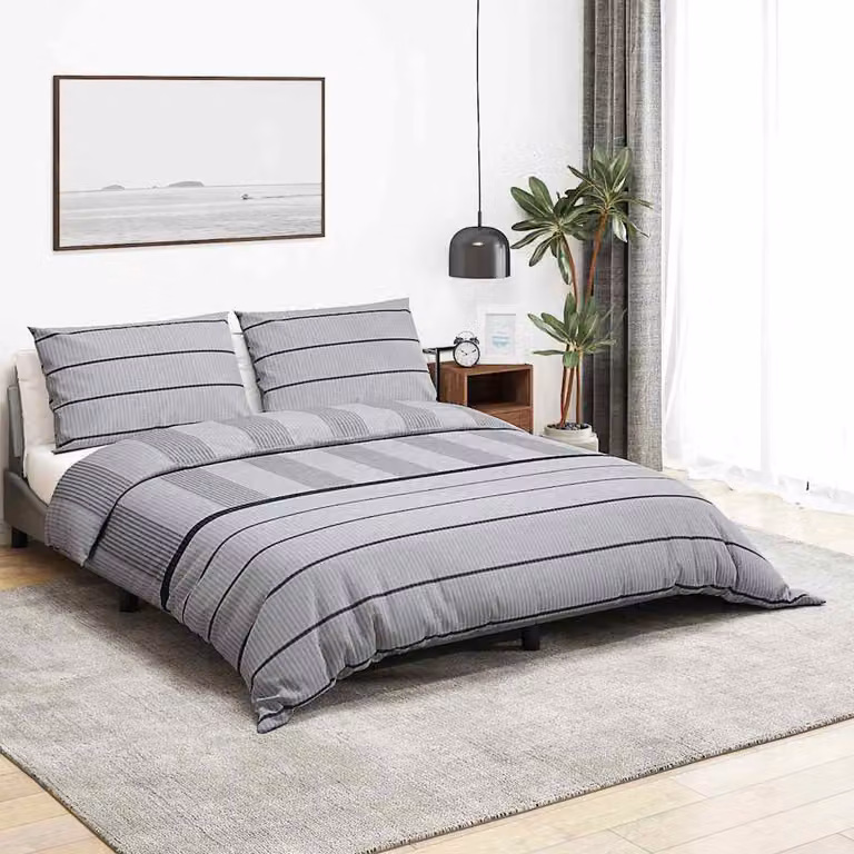 Set Copripiumino e Federe vidaXL in Cotone Grigio 225 x 220 cm