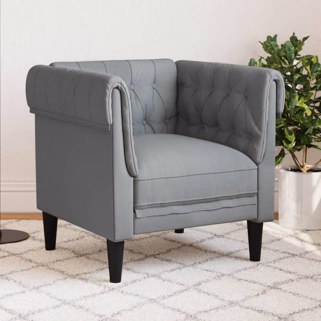 Maison Exclusive - Poltrona Chesterfield, colore grigio chiaro, rivestita in tessuto