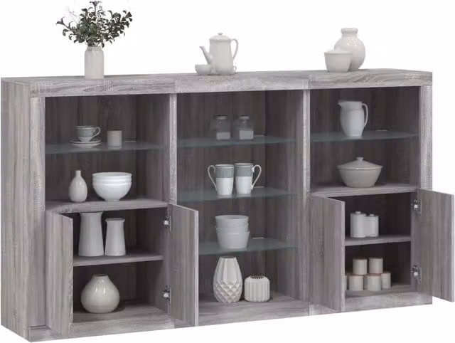 Credenza con Luci LED-Buffet-Armadio da cucina Grigio Sonoma 181,5x37x100 cm 393979