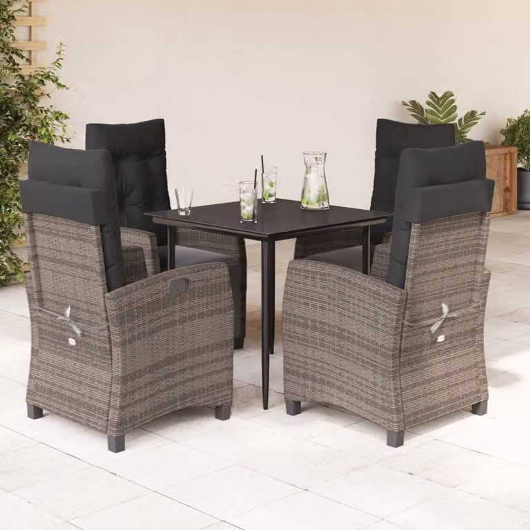 Maison Exclusive - Set da pranzo da giardino 5 pezzi con cuscini grigio in polyrattan