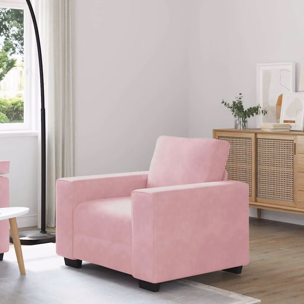 Divano poltroncina moderna vidaXL in velluto rosa con braccioli L/P/H: 100 x 77 x 82 cm