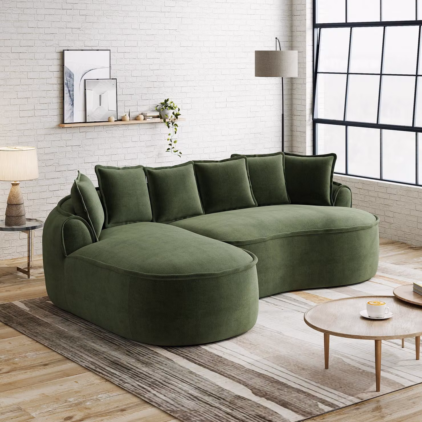 Divano senza telaio, in velluto, a forma di L, con seduta profonda, chaise longue, cuscini, senza necessità di montaggio (bianco)
