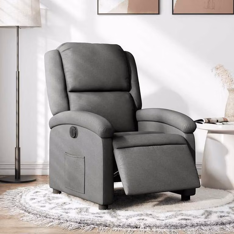 vidaXL Poltrona Elettrica Reclinabile in Tessuto Grigio con Braccioli e Funzione Auto-Return