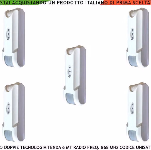 Set di 5 Sensori di Allarme per Finestra Securvera con Doppia Tecnologia a Tenda, Wireless, Frequenza Radio 868 MHz Bidirezionale, Colore Bianco