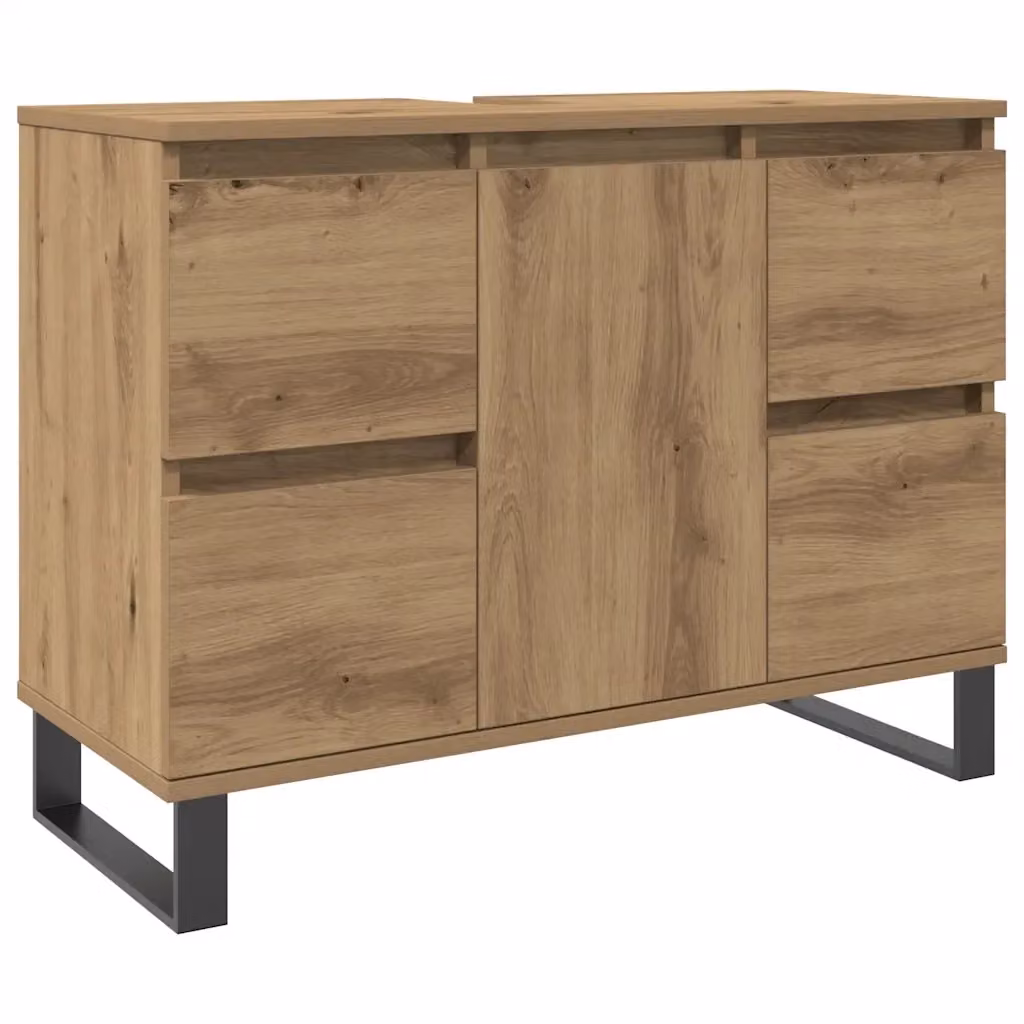 Mobiletto da Bagno Sospeso VIDAXL in Stile Industrial Marrone con Ante a Battente e Cassetti L 80 x P 33 x H 60 cm – 2
