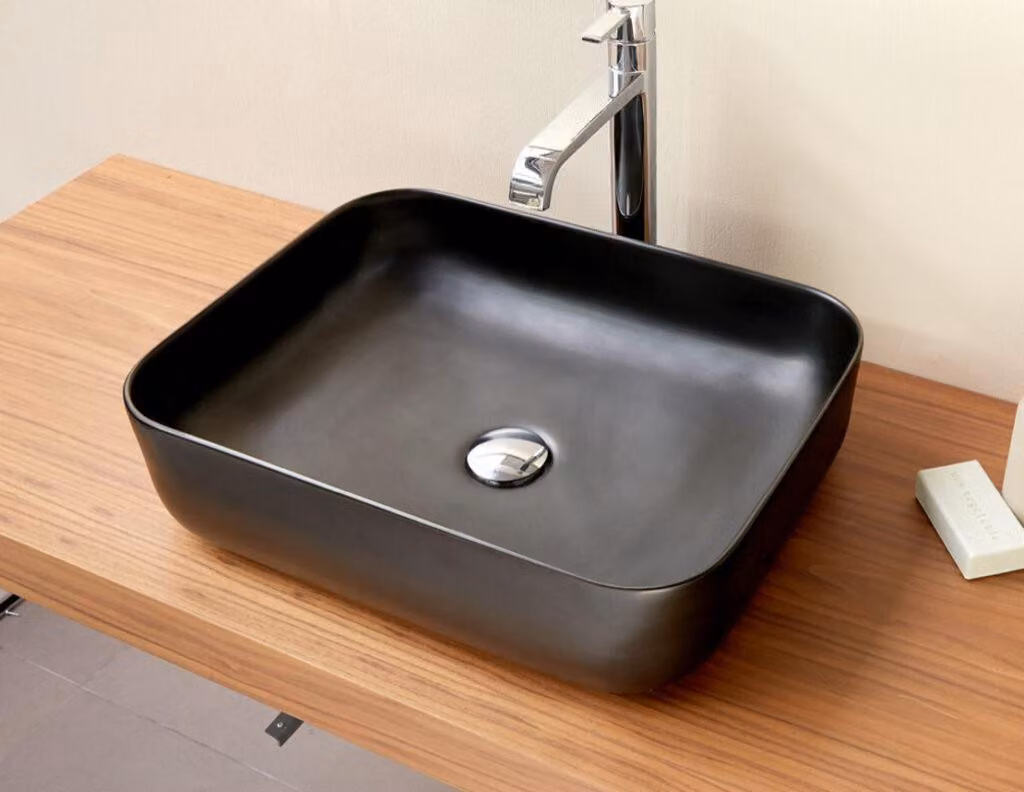 Lavabo rettangolare da appoggio CATANIA in Vetroceramica nera