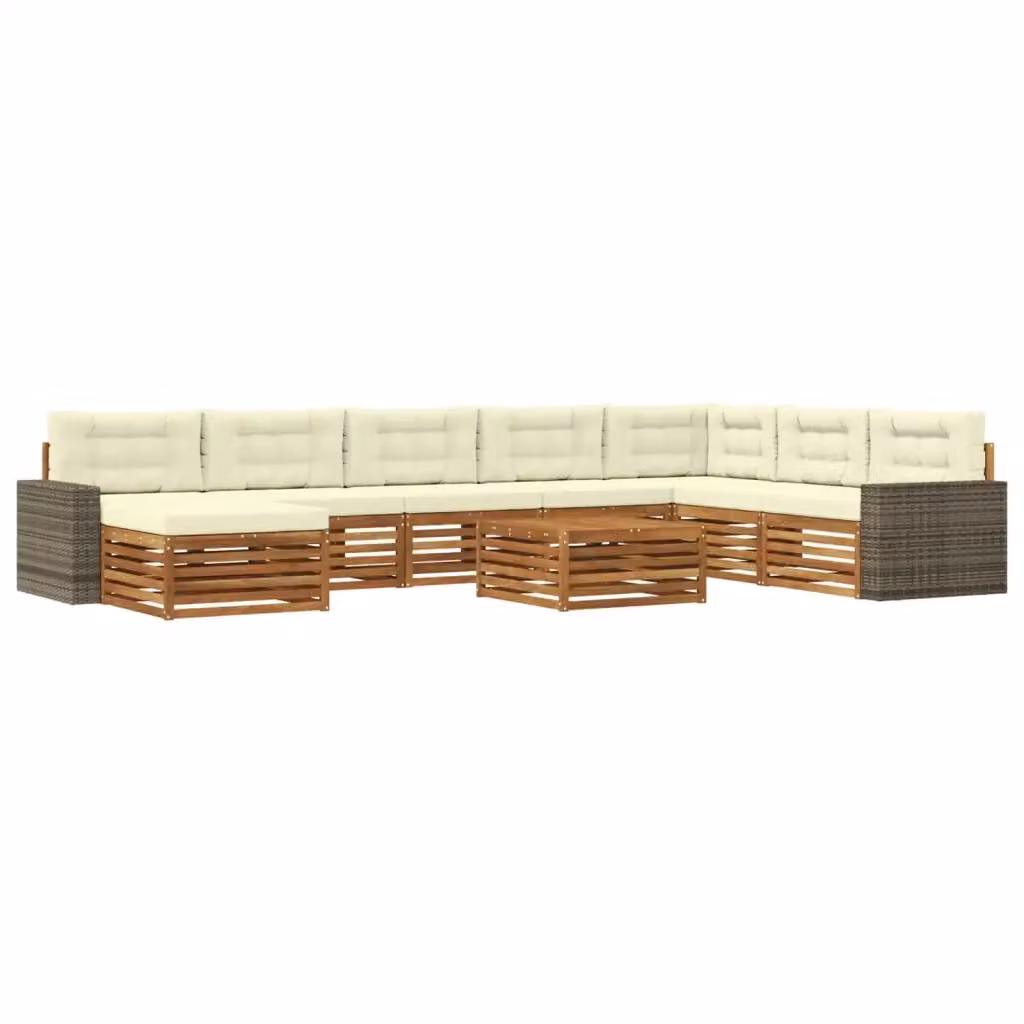 Set di divani da esterno a forma di U vidaXL in legno di acacia con cuscini, colore marrone e beige – 2