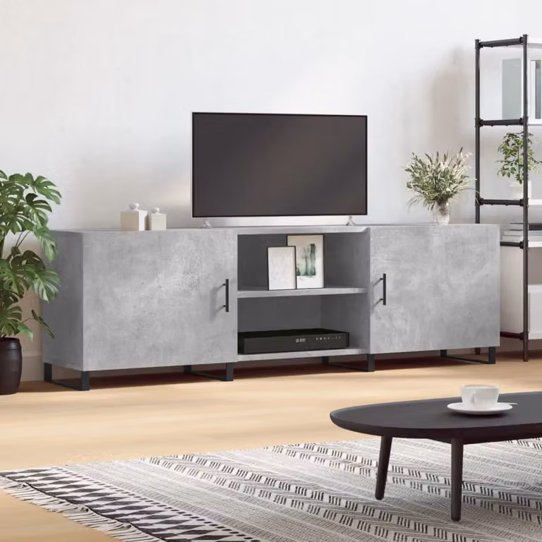vidaXL Mobile Porta TV Moderno Grigio con Ruote in Legno e Metallo L: 150 cm, P: 30 cm, H: 50 cm