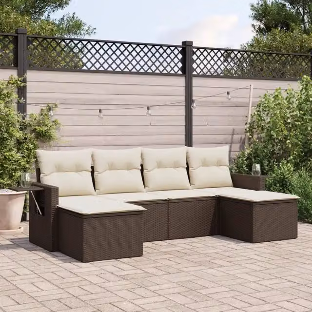 Set Divano da Giardino 6 pz con Cuscini Marrone in Polyrattan 3252860