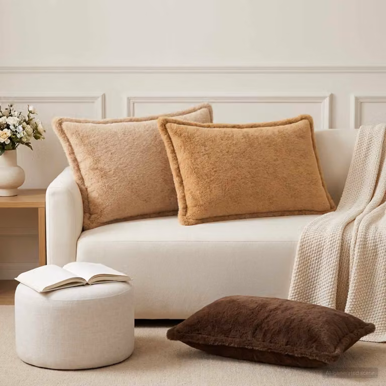 Set di 2 federe vidaXL HOUTEN color beige in pelliccia sintetica, L 50 cm x P 75 cm