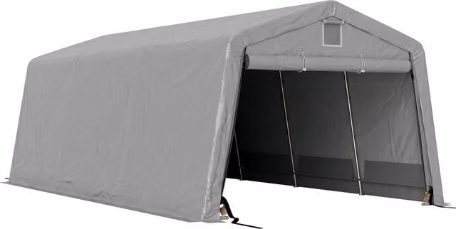 Tendone Carport Outsunny per Auto e Feste con 2 Finestre Laterali in Acciaio Zincato e PE, Grigio Chiaro, L: 618 cm, P: 265/330 cm, H: 240/330 cm – 1