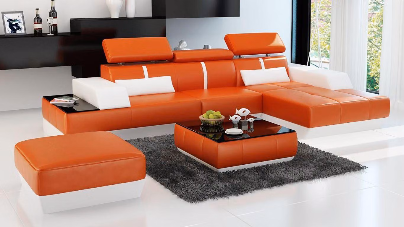 Moderne Sofa Eckgarnitur L-Form Polster Sitz Ecke Couch + Hocker Multifunktion