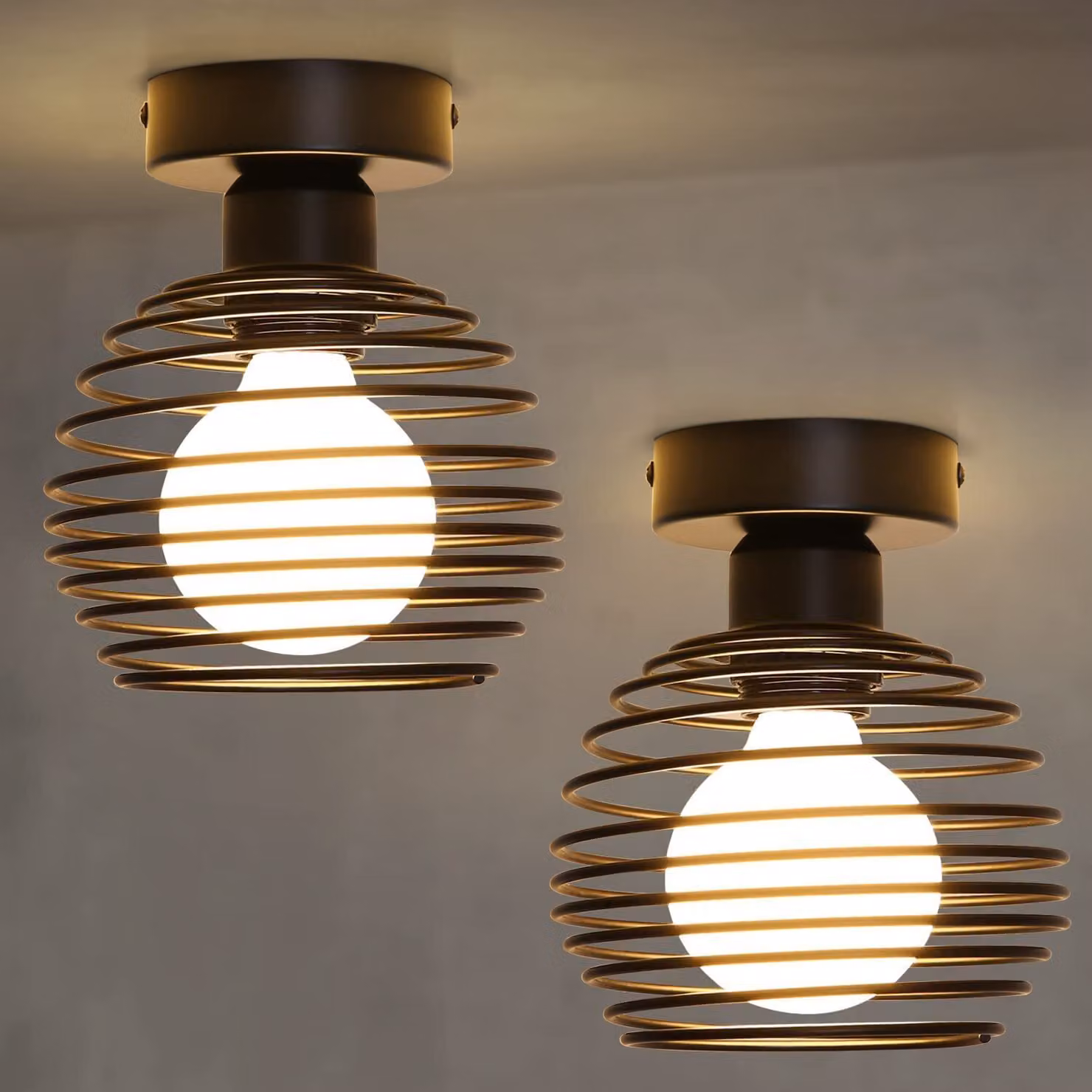 Lampada a soffitto ZMH, 1 luce, stile vintage, 2 pezzi, colore nero, ideale per corridoi, scale, camere da letto. Attacco E27. Lampada da interno in metallo con paralume, adatta anche per balconi