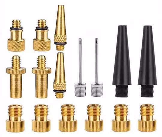 Set di adattatori per valvole in ottone per pneumatici da bicicletta - Aghi per pompe e accessori - Compatibile con pompe standard - Compressore d'aria - Valvole DV, AV, SV
