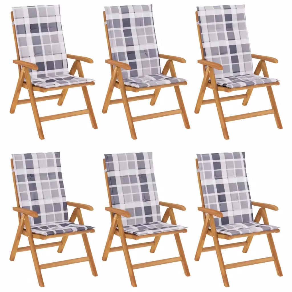 Set di 6 sedie pieghevoli reclinabili vidaXL in legno di teak con cuscini grigi per giardino – 2