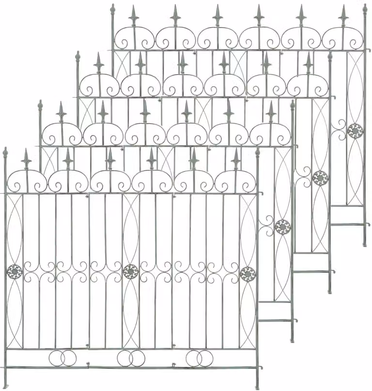 Set di 4 recinzioni da giardino, modello "Mangold", tipo pannello, stile rustico, ideali per giardino e terrazza. Colore: verde anticato